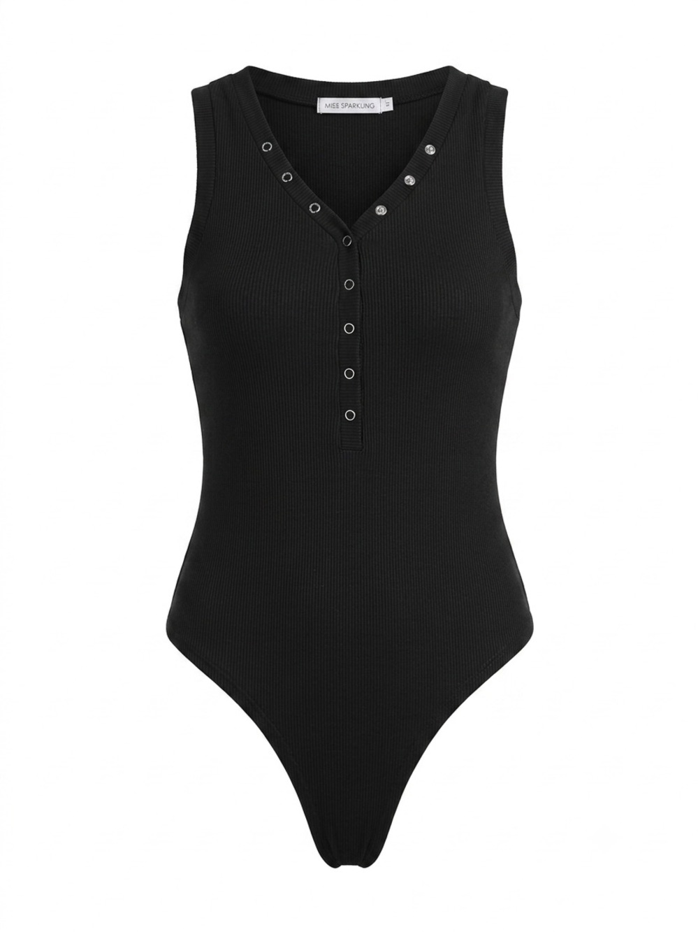 Sleeveless Ribbed Snap-Front Bodysuit in Black